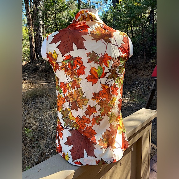 Vintage David Smith Sleeveless Collar Fall Leaves Shirt 💛🍁Medium Sz - Picture 3 of 6